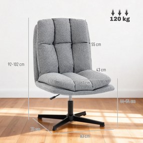HOMCOM Fotoliu Rotativ de Living din Material Tip In, Fotoliu fără Brațe cu Șezut Spațios și Picioare din Metal, Gri Deschis | Aosom Romania