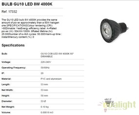 BEC LED GU10 8W 4000K dimabil lumina neutra 17332