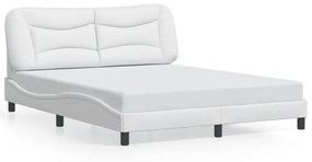 3213942 vidaXL Cadru de pat cu lumini LED, alb, 160x200 cm, piele ecologică