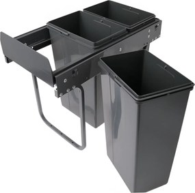 Cos gunoi incorporabil GTV Practi Eco, colectare selectiva, pentru corp de 300 mm, gri antracit, 3 x 10 l Plastic, Gri antracit, L:282 mm; A:500 mm;