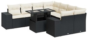 3326767 vidaXL Set mobilier de grădină cu perne, 9 piese, negru, poliratan