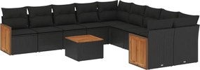 vidaXL Set canapele de grădină cu perne, 11 piese, negru, poliratan