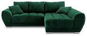 Colțar extensibil cu tapițerie de catifea și șezlong pe partea dreaptă Windsor &amp; Co Sofas Nuage, verde smarald