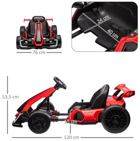 HOMCOM Go-Kart Electric pentru Copii cu Scaun Reglabil, 2 Motoare, Claxon, Lumini și Muzică, 120x76x53.5 cm, Roșu | Aosom Romania
