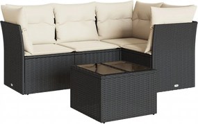 vidaXL Set mobilier de grădină cu perne, 5 piese, negru, poliratan