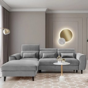 Colțar gri extensibil/cu spațiu de depozitare cu tapițerie din catifea (cu colț pe partea stângă/cu șezlong) Foble – ELTAP