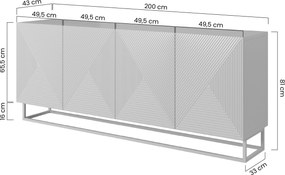 Comodă Asha 200 cm cu patru uși - casmir / cadru casmir