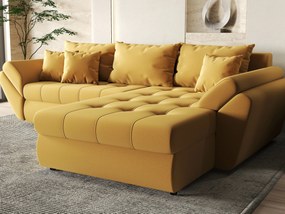 Colțar extensibil dumonde cu ladă de depozitare si sezut confortabil din spuma high-density, Loana Royal Muștar II 270x185 cm