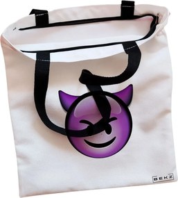 Sacosa de Panza pentru Cumparaturi, Geanta Tote, model Devil, Cu fermoar, 38x34.5 cm, Alba, BEKZ®