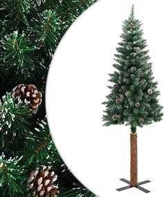 vidaXL Pom Crăciun artificial subțire, lemn și zăpadă, verde, 210 cm