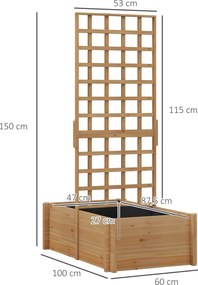 Outsunny Jardinieră cu spalier, ghiveci din lemn pentru plante cățărătoare, legume, 100 x 60 x 150 cm, natural | Aosom Romania