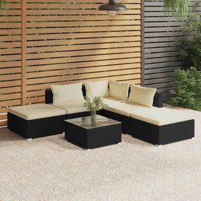 3101599 vidaXL Set mobilier de grădină cu perne, 6 piese, negru, poliratan