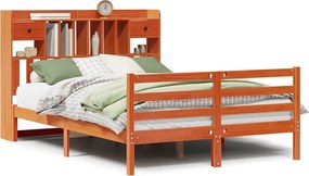 vidaXL Pat cu bibliotecă fără saltea maro 140x200 cm lemn masiv de pin