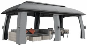 Outsunny Pavilion, Cort de petreceri, cu plase anti-insecte, plafon rezistent la vânt, pentru până la 15 persoane, gri închis, 3 x 6 x 3 m | Aosom Romania