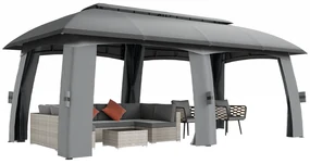 Outsunny Pavilion, Cort de petreceri, cu plase anti-insecte, plafon rezistent la vânt, pentru până la 15 persoane, gri închis, 3 x 6 x 3 m | Aosom Romania