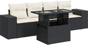 vidaXL Set mobilier de grădină cu perne, 5 piese, negru, poliratan
