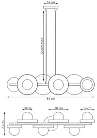 Lustră suspendată pe cablu MODEL 6xG9/8W/230V, albă