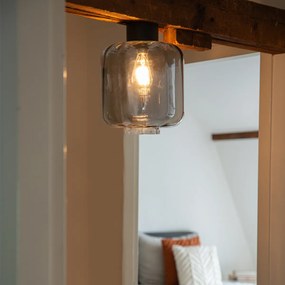 Plafoniera de design neagra cu sticla fumurie - Qara