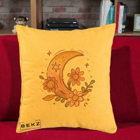 Perna Decorativa Luna Florala Boho, 40x40 cm, Galben, Husa Detasabila, Perna Inclusa, BEKZ®