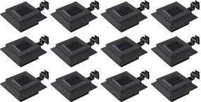 vidaXL Lămpi solare de exterior, 12 buc., negru, 12 cm, pătrat, LED
