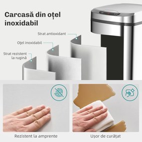 HOMCOM Coș Gunoi 12L cu Senzor Infraroșu, Buton Touch și Găleată Detașabilă, Coș de Gunoi din Oțel Inoxidabil, ABS și PP, 28x22x41 cm, Argintiu | Aosom Romania