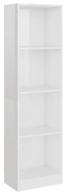 800843 vidaXL Bibliotecă cu 4 rafturi, alb extralucios, 40 x 24 x 142 cm, PAL