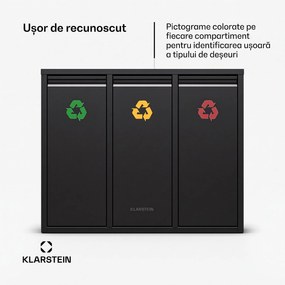 Klarstein Ordnungshüter 3 coșuri de gunoi 45 litri 3 recipiente reciclare montaj pe perete