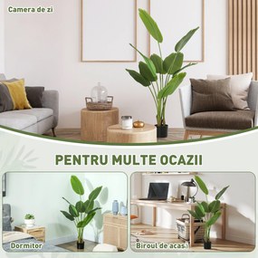 HOMCOM Plantă Artificială de 160 cm cu 10 Frunze din PEVA Verde cu Ghiveci, Ø16.5x13.5 cm | Aosom Romania