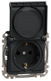 Priza simpla cu impamantare, cu capac, 16A, IP20, antracit, Schneider Sedna Design