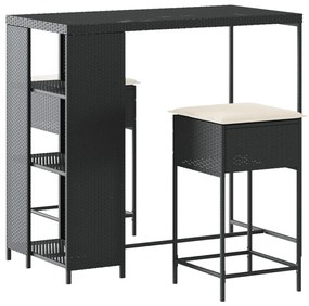 3261492 vidaXL Set mobilier bar de grădină cu perne, 3 piese, negru, poliratan