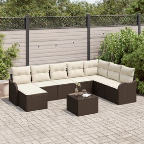 vidaXL Set de canapele pentru grădină cu pernă 9 pcs Maro Rattan poli
