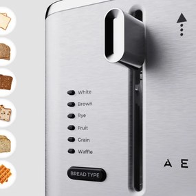 Prajitor de paine AENO ATS0003, 950 W, 6 tipuri de paine, 7 trepte de prajire, Preincalzire, Dezghetare, LED, Otel inoxidabil