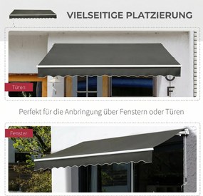 Outsunny Copertină Pliabilă pentru Exterior, Copertină Tip Roll-Up cu Deschidere Manivelă, 350x250 cm, Gri | Aosom Romania