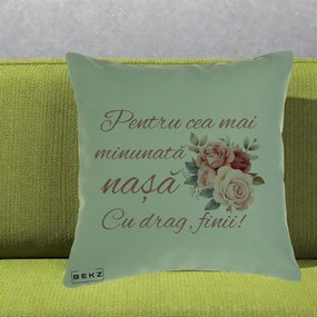 Cadou pentru Nasa - Perna Personalizata Pentru Cea mai Minunata Nasa Cu drag Finii, 40x40 cm, Verde, Husa Detasabila, Perna Inclusa, BEKZ®