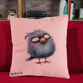Perna Decorativa Pui Pufos Albastru Adormit, 40x40 cm, Roz, Husa Detasabila, Perna Inclusa, BEKZ®