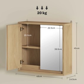 HOMCOM Dulap de Baie cu Oglindă, 2 Uși și Raft Reglabil, 48 x 14,5 x 45 cm, Culoarea Lemnului | Aosom Romania