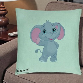 Perna Decorativa Pui de Elefant Kawaii, 40x40 cm, Verde Menta, Husa Detasabila, Perna Inclusa, BEKZ®