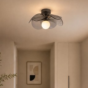 Plafonieră de design argintie cu sticlă fumurie striată - Kemner