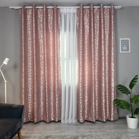 Set două Draperii (Opacitate 80%), din Satin tip Damasc (Model royal), Gata lucrate (Inele galerie), Culoare Roz pal (Efect semi-lucios), Dimensiuni draperie 160x260 cm (x2), Brand Originalio