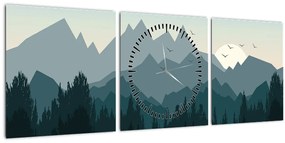 Tablou - Munții cu privirea graficeanului (cu ceas) (90x30 cm)
