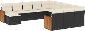 vidaXL Set canapele de grădină, 12 piese, cu perne, negru, poliratan