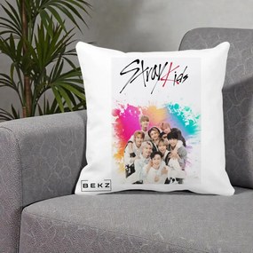 Perna Personalizata K-pop Stray Kids cu Splash Multicolor, 40x40 cm, Alba Mata, Husa Detasabila, Perna Inclusa, BEKZ®