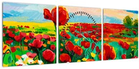 Tablou - Câmp cu maci (cu ceas) (90x30 cm)