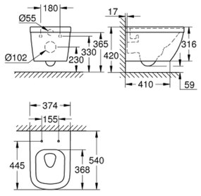 Vas wc suspendat rimless alb Grohe Euro Ceramic Triple Vortex Pure Guard