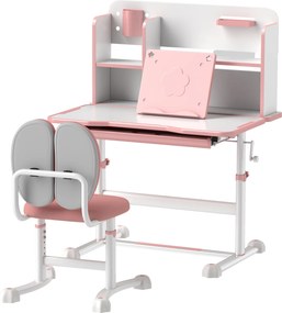 AIYAPLAY Set Birou pentru Copii 3-12 Ani Reglabil pe Înălțime și Blat Înclinabil la 45°, 80x55x107.5 cm, Culoare Roz | Aosom Romania