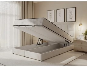 Pat tapițat GRACE 160x200 cm, bej, cu saltele incluse și spațiu de depozitare