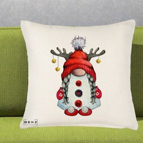 Perna Decorativa Pitic Gnom Craciun cu Coarne de Ren, 40x40 cm, Crem Reliefat, Husa Detasabila, Perna Inclusa, BEKZ®