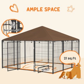 PawHut Tarc Câini din Metal cu Ușă pentru Bol, Padoc caine pentru Exterior cu Acoperiș  din țesătură Oxford, 211x211x151 cm, Negru | Aosom Romania