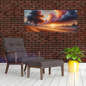 Tablou – Apus de soare pe câmp (120x50 cm)