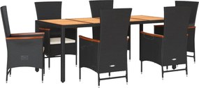 vidaXL Set mobilier de grădină cu perne, 7 piese, negru, poliratan